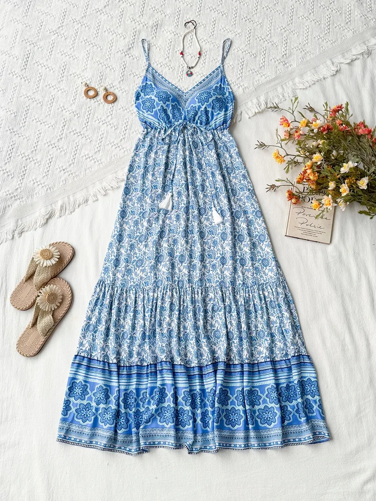 Women Blue Strappy Maxi Dress Take Two Multicolour : Day Dresses :  VogaCloset Oman