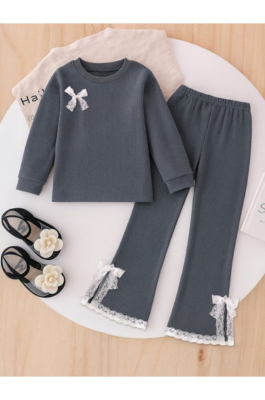 Textured Round Neck Sweatshirts with Solid Pants Set