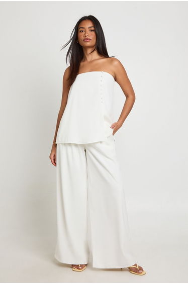 Button Detail Longline Tailored Bandeau - white
