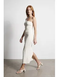 DILVIN Asymmetrical One-Shoulder Ribbed Midi Dress