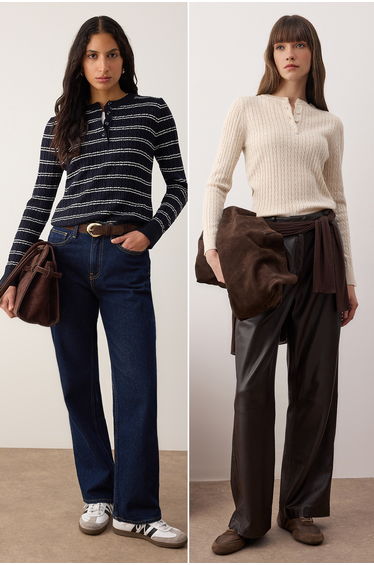 Navy blue-stone bicycle collar 2-piece knitwear sweater