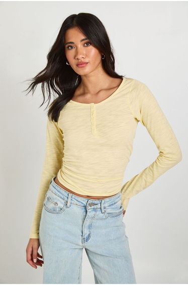 Sheer Slub Henley Top - butter