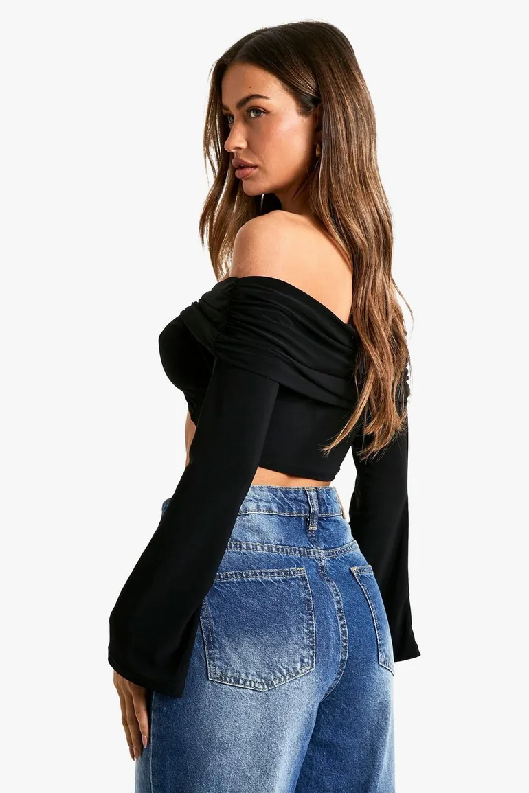 Slinky Bardot Bow Detail Top - 2