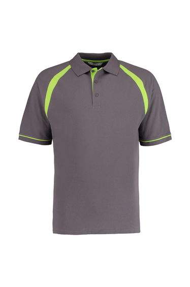 Kustom Kit Oak Hill Mens Short Sleeve Polo Shirt - Charcoal/Lime