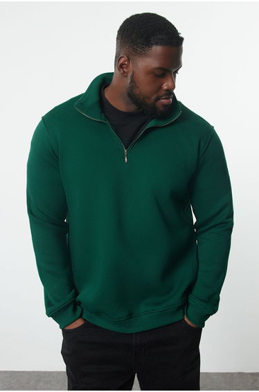 Green Plus Size Regular/Normal CutZipped Inside Polar Fleece Sweatshirt
