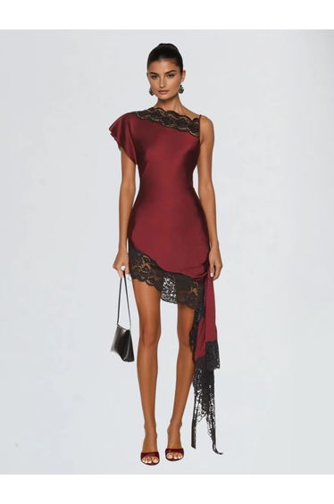 Olvex One Shoulder Lace Draped Mini Dress