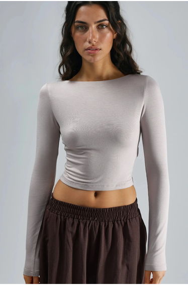 BUSEM Slim Fit Cropped Blouse with Back Cut-Out