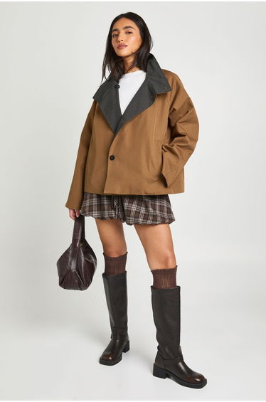 Reversible Check Trench Coat - tan