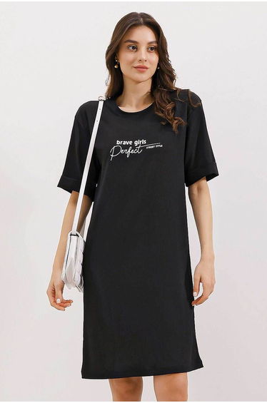 Printed Oversize Knitted Dress - Black
