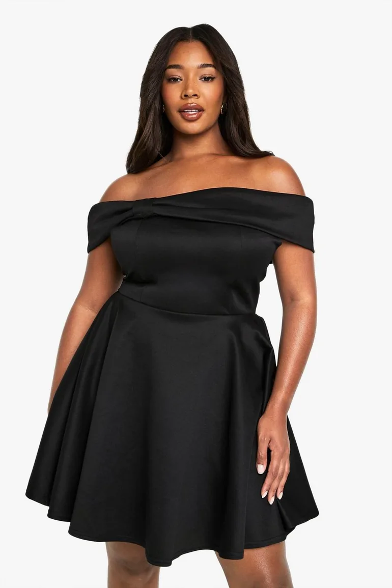 bardot skater dress plus size Black boohoo Plus Bardot Structured Skater Dress