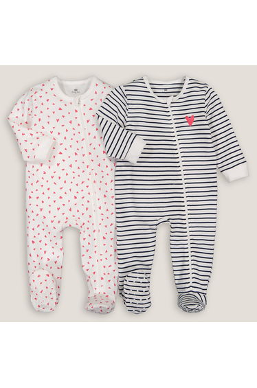 Pack of 2 Sleepsuits in Printed Cotton
