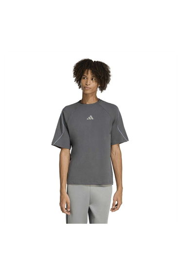 Adidas Mens Contrast Piping Regular T-Shirt - Grey/Blue
