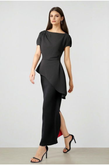 Asymmetric Black Jersey Top