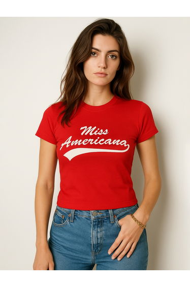 Red Miss Americana Graphic Print Crop Top
