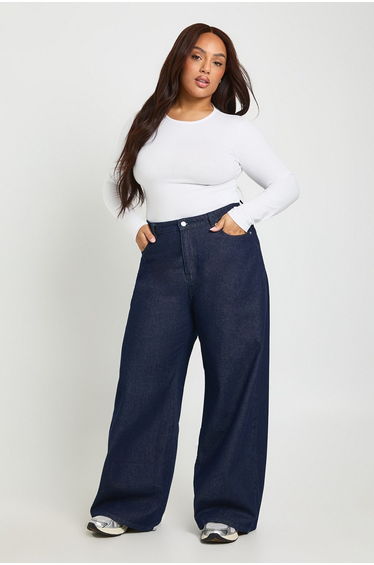 Plus Long Sleeve Crew Neck Bodysuit - white