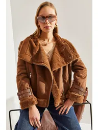 Women's Buckled Suede Coat - 1