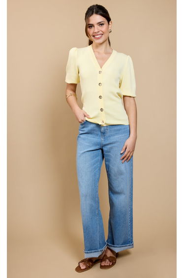 Lemon Puff Sleeve Cardigan by Vicky Pattison