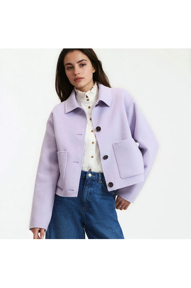 Wool Blend Short Coat with Button Fastening