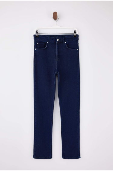 Dark Blue High Waist Straight Straight Cut Comfort Jeans
