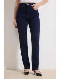 Dark Blue High Waist Straight Straight Cut Comfort Jeans - 4