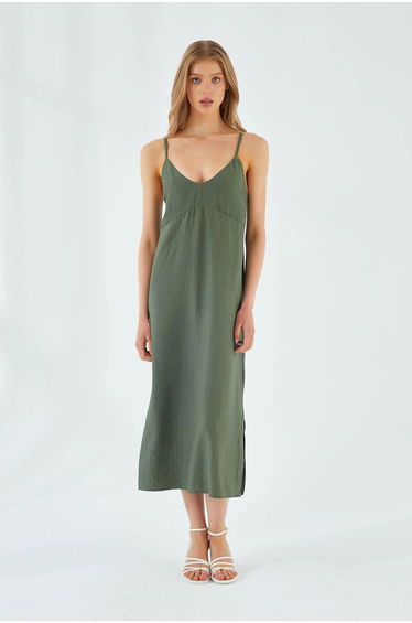 Mixray V-Neck Slit Midi Dress