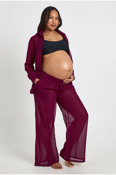 Maternity Chiffon Beach Trouser - plum