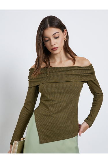 Olive Knit Off-Shoulder Top