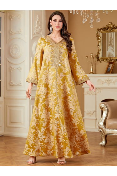 Women Texture Fabric Sequin Patch Detail Jalabiya