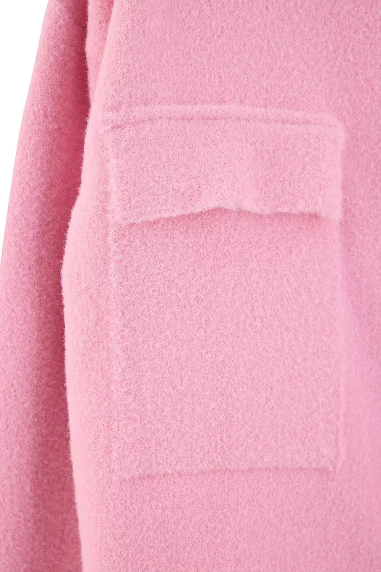 Pink Polo Collar Coatigan Pocketed Knitwear Cardigan - 5