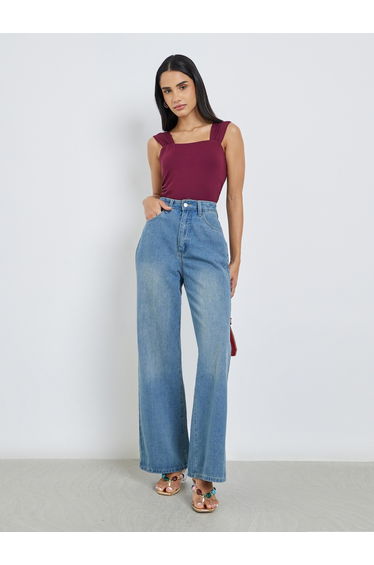 Women Burgundy Square Neck Bodysuit