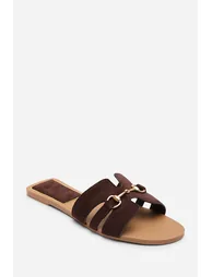 Dorina Embellished Wide Fit Dark Brown Suede Slide On Sandals - 3