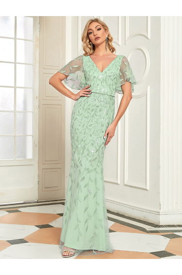 ever DIONE|Gorgeous V Neck Leaf-Sequined Fishtail Party Dress