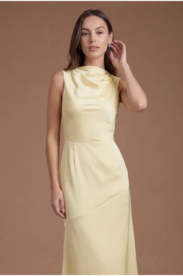 Cowl Neck Sleeveless Satin Midi Dress