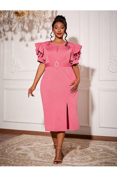 Leely Plus Women's Elegant Ruffled Mermaid Wedding Guest Dress