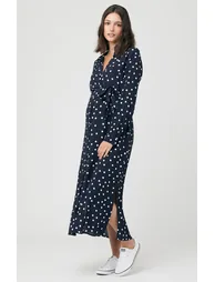 Spot Shirt Maternity Dress (Navy and White) - 1