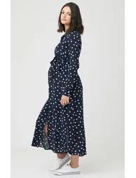 Spot Shirt Maternity Dress (Navy and White) - 3