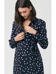 Spot Shirt Maternity Dress (Navy and White) - 2