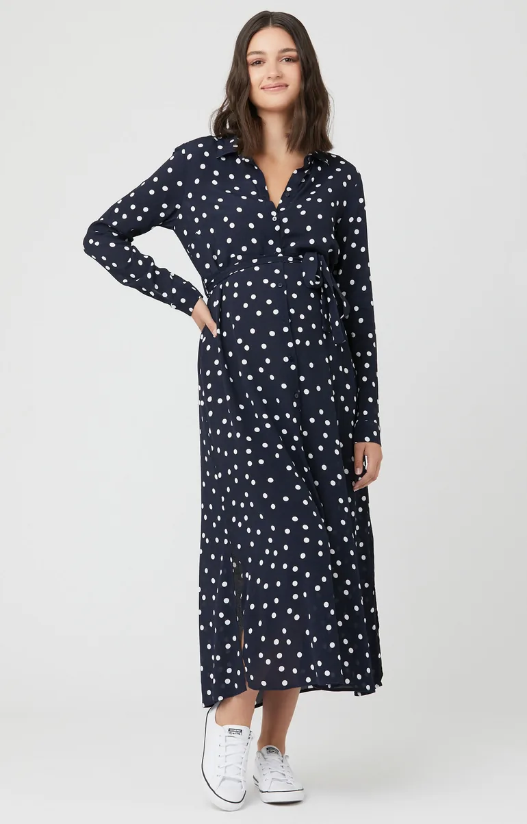 Spot Shirt Maternity Dress (Navy and White)