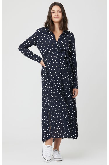Spot Shirt Maternity Dress (Navy and White)