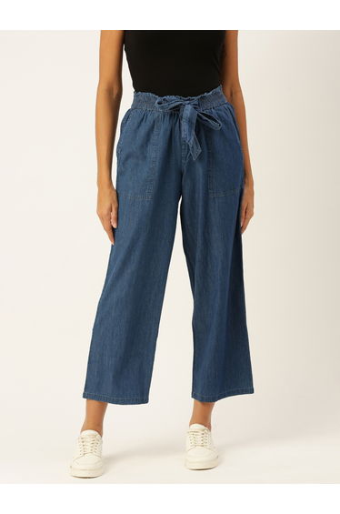 Blue Woven Cotton Denim Culottes