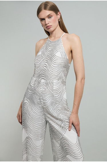 Embellished Geo Halter Woven Jumpsuit