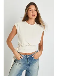 Scuba Crepe Sleeveless One Sided Tie Top - butter - 3