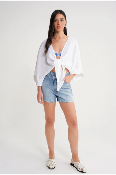 Mixray Textured V-Neck Bolero Blouse