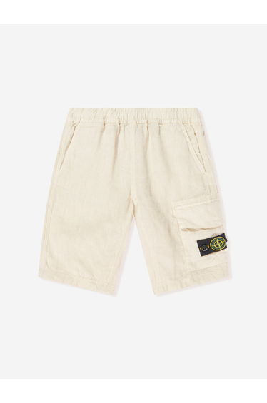 Stone Island Boys Linen Logo Pocket Shorts in Ivory
