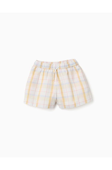 Checked Cotton Shorts With Drawstring B&S For Girls White Yellow Blue Red