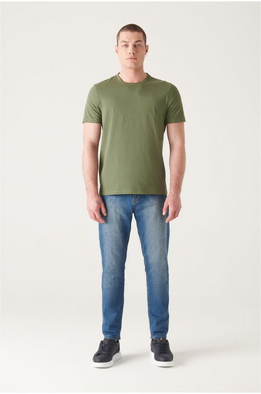 Men's Khaki 100% Cotton Breathable Crew Neck Standard Fit Regular Cut T-shirt
