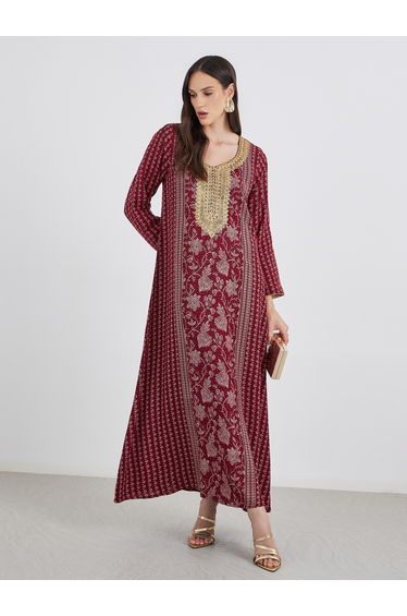 Golden Jari Thread V Neck Jalabiya