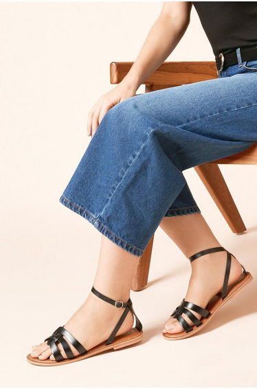 Wide Fit Jaleesa Leather Woven Flat Sandals