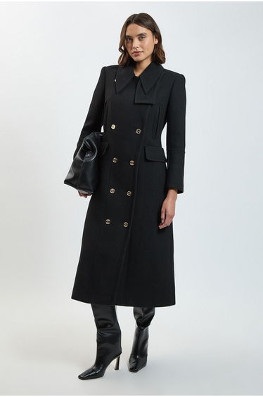 Wool Military Details Tailored Maxi Coat