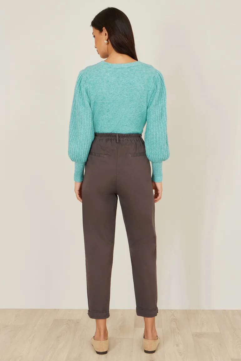 Yumi Brown Cotton Canvas Chino Trousers - 1